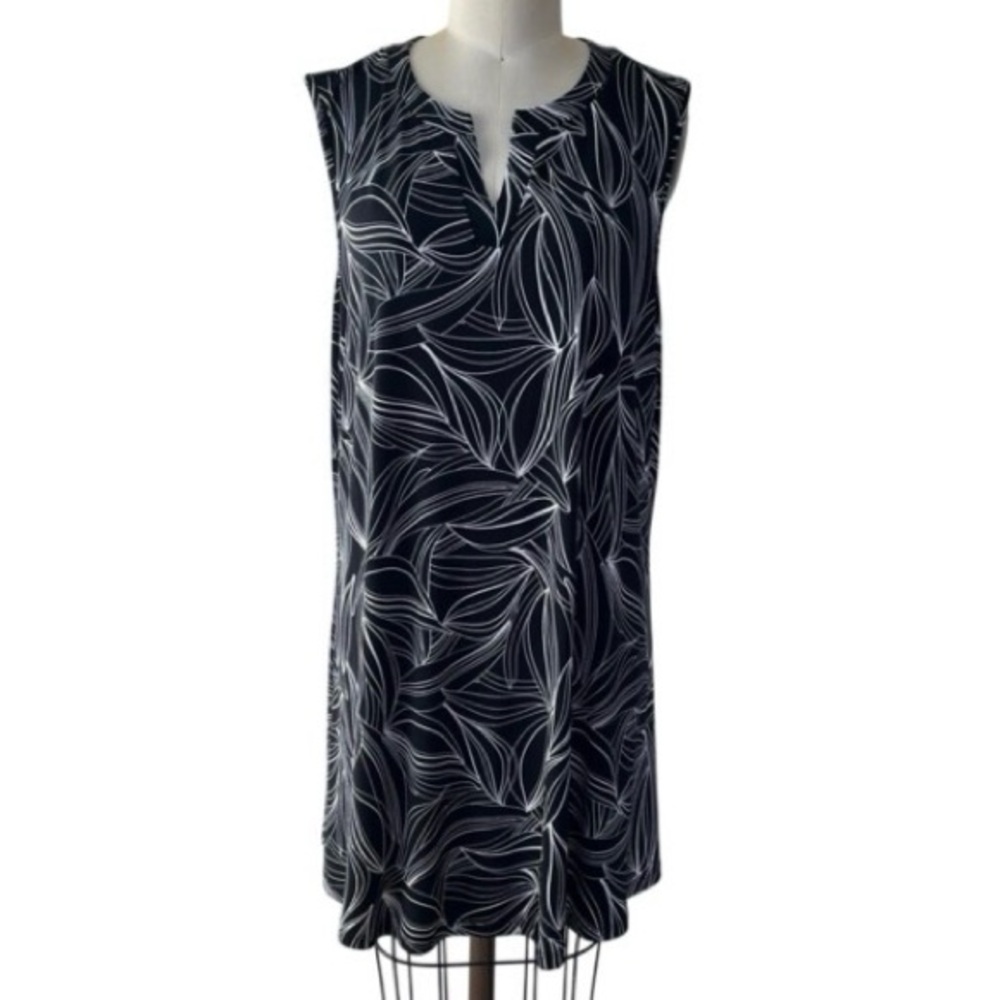 Chicos Sz 3 Abstract Slinky Liquid Knit Tunic Dress Travelers Stretch XL 16 $110